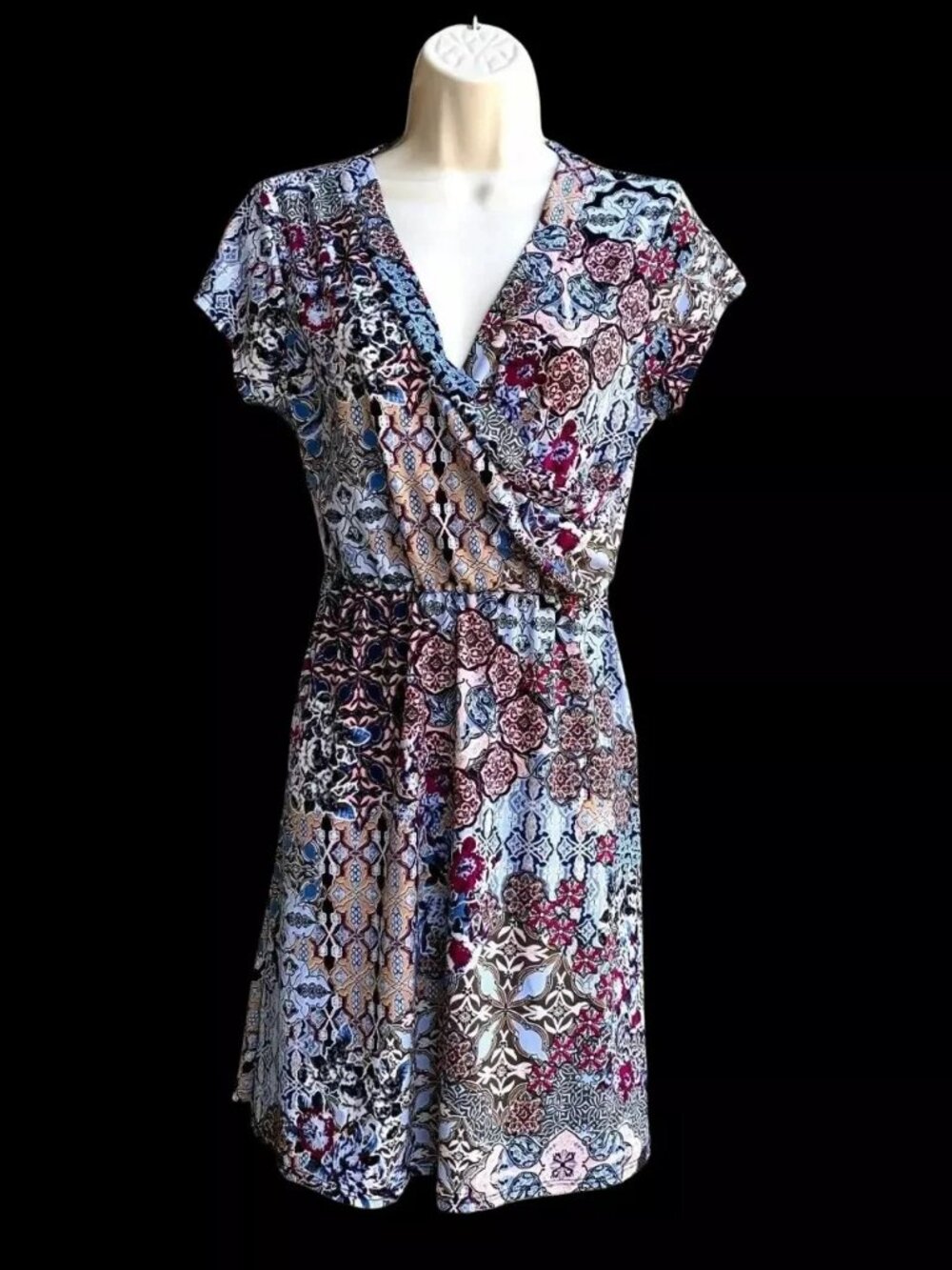 Chetta B Women's Shorts Sleeves Front Wrap Mini Dress Floral Size S